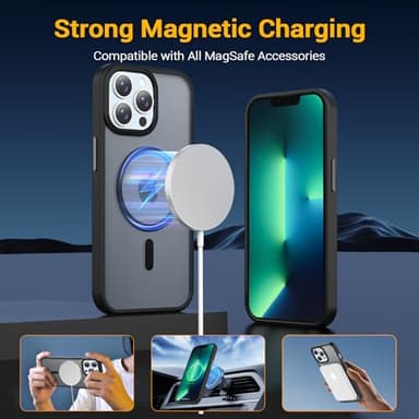 Temdan for iPhone 13 Pro Case [Compatible with MagSafe] [Military-Grade Drop Protection] [Anti-Fingerprint] [Anti-Scratch] Slim Silky-Soft Touch Translucent Matte Case 6.1 inch, Black - Image 3