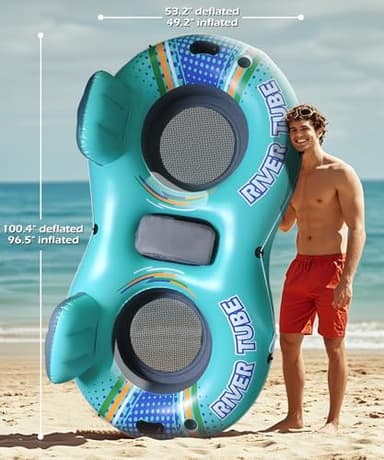 Jasonwell Heavy Duty 2 Person Inflatable River/Pool Tube Float with Removable Cooler, Tubes for Lake, Floating River Raft Lounge Floatie with 2 cup Holders For Adults, Cyan - Image 2