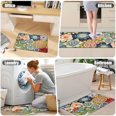 Tubeamin Boho Floral Kitchen Rugs Mats for Floor 2 Piece Memory Foam Padded Kitchen Mats Anti Fatigue Non Slip Cushioned Comfort Standing Mat, 17.3x28+17.3x47 Inch - Image 6