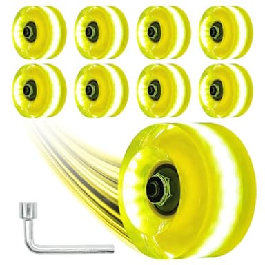 Nezylaf Light Up Roller Skate Wheels 8 Pack, 78A Hardness LED Skateboard Wheels with Premium ABEC-9 Bearings, Illuminating Roller Skate Accessories for Outdoor Indoor Quad Skates - Image 1