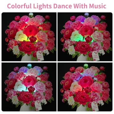 MZD8391 Birthday Cards with MUSIC & LIGHTS, Pop Up Happy Birthday Cards, Pink Penoy, 12 Inch Life Sized Forever Flower Bouquet Greeting Card Gifts for Women Mom Grandma - Image 3