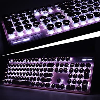 Camiysn Typewriter Style Mechanical Gaming Keyboard, Pink Retro Punk Gaming Keyboard with White Backlit, 104 Keys Blue Switch Wired Cute Keyboards, Round Keycaps for Windows/Mac/PC - Image 4