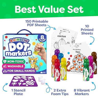 Dot Markers For Toddlers 1-3 - Dot Art Paints Washable For Kids - Includes Printed & PDF Coloring Sheets - Toddler Arts And Crafts - Preschool Learning Activities - Bingo Daubers For Toddlers 2-4 - Image 2