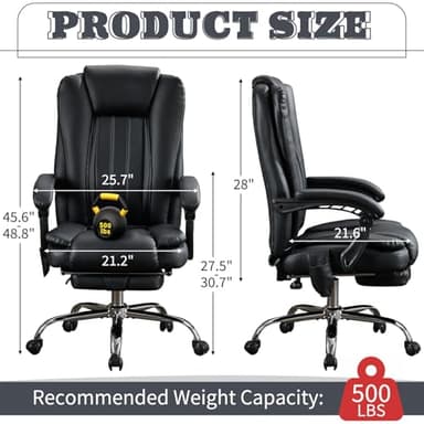 Massage Office Chair with Foot Rest – 500 lbs Capacity, Heated, 6 Vibration Points, Reclining Ergonomic Executive Desk Chair, PU Leather Heated Office Chair - Image 3