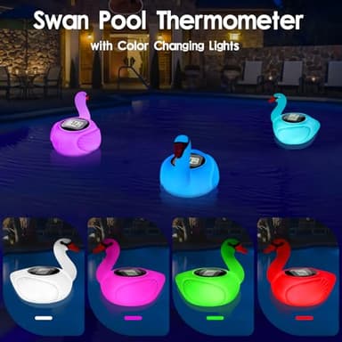 KingSom Digital Pool Thermometer,Solar Pool Thermometer Floating Easy Read with Colorful Swan Light,Floating Pools Thermometers with Large LCD Screen and String,Pond Water Temperature Thermometers - Image 3