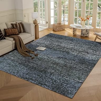 RUGSURE Washable Area Rug - 1/6 Thick - Stain & Water Resistant Non-Slip - Resistant Rug for Living Room, Bedroom, Nursery, Pet & Child Friendly, Vintage Charm Area Rugs (Darkgrey+Bule, 9' x 12') - Image 1