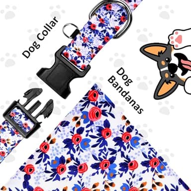 Dog Collars and Bandanas - Soft Adjustable Fancy Floral Boys Girls Puppy Collar for Small Medium Large Dogs. - Image 3