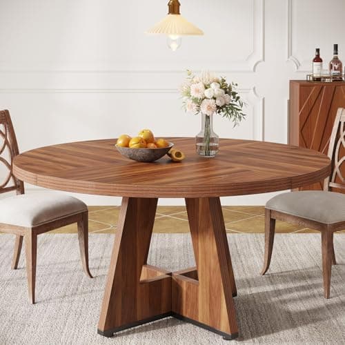 Tribesigns Farmhouse Dining Table, 47 Inch Round Dinner Table for 4 (Brown) - Image 1
