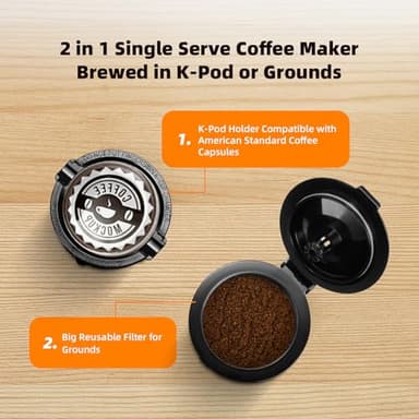 Horavie Mini Single Serve Coffee Maker for K Cup and Ground Coffee, Fast Brew One Cup Coffee Machine with Descaling Reminder and Water Window, 6 to 12 oz. Brew Sizes, Black - Image 2