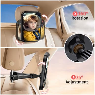 Baby Car Mirror for Car Seat Safely Mirror Hook Clip Design for Rear Facing Infant Newborn 360° Rotation Baby Backseat Mirror with Wide Clear View, Shatterproof, Easy Install Baby Essentials - Image 7