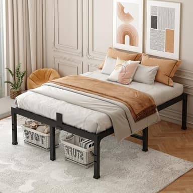 FUIOBYVV Queen Bed Frame 18 inch Heavy Duty Metal Platform Bed Frame Queen Size Support Up to 3500 lbs,No Box Spring Needed/No Shaking/Steel Slat Support/Noise Free/Easy Assembly - Image 7