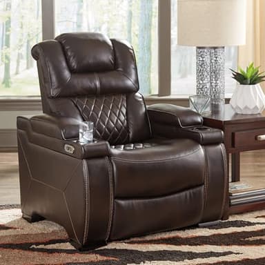 Signature Design by Ashley Warnerton Faux Leather Power Recliner with Adjustable Headrest, Brown - Image 2