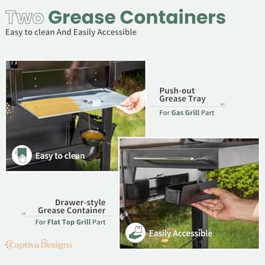 Captiva Designs Propane Gas Griddle Grill Combo with Porcelain-Enameled Cast Iron Grate & Cast Iron Pan, Dual BBQ Grill With Flat Top Griddle for Outdoor Kitchen & Backyard Barbecue,696 SQIN Cook Area - Image 5