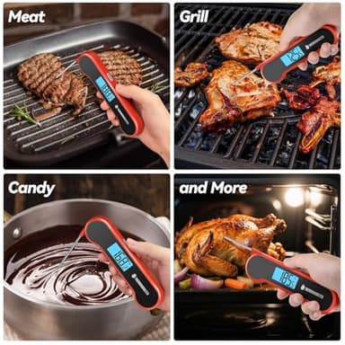 0.5 Sec Instant Read Meat Thermometer Digital with ±0.5℉ Precision, 100% Waterproof Auto Flip Bright LCD Screen, Motion Sensing Food Thermometer for Cooking Kitchen Oven Grill Candy BBQ, Red - Image 8