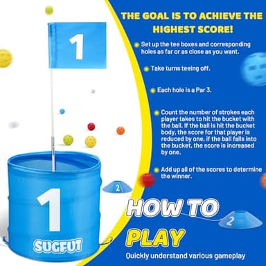 SUGFUT Backyard Golf Games Blue Portable 6 Hole Golf Course Play with Golf Flags Golf Yard Games for Adults, Kids, Family - Bucket Backyard Games, Outdoor Games, Bucket Games - Image 4