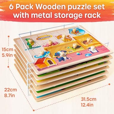 SYNARRY Wooden Puzzles for Toddlers 1-3, 6XSET Animals Puzzles for Toddlers 2-4 with Rack, Toddler Puzzles Ages 2-4, Kids Learning Educational Montessori Toys for 2 3 Year Old, Gifts for Boys Girls - Image 5