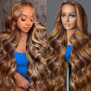 Agairl Real Human Hair Wig 30 Inch Ombre 13x6 Lace Front Wig Human Hair 210% Density 4/27 Highlight Wigs Honey Blonde Body Wave Lace Front Wig Pre Plucked HD Frontal Wig Glueless Wigs - Image 1