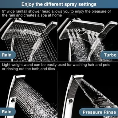 BRIGHT SHOWERS High Pressure Dual Shower Head Combo, Handheld Showerhead Rainfall Shower Head Combo with Black Face, 60 Inch Long Stainless Steel Shower Hose, Chrome - Image 2