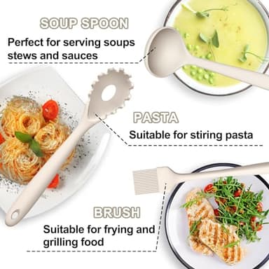 Silicone Kitchen Cooking Utensils Set, Umite Chef 22Pcs Heat Resistant Kitchen Utensils, Spatula, Spoon, Whisk, Dishwasher Safe Kitchen Utensil Gadgets Tools Set for Nonstick Cookware(Khaki) - Image 3