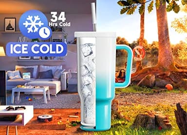 Meoky 40oz Tumbler with Handle, Leak-proof Lid and Straw, Insulated Coffee Mug Stainless Steel Travel Mug, Keeps Cold for 34 Hours or Hot for 10 Hours (Azure) - Image 2