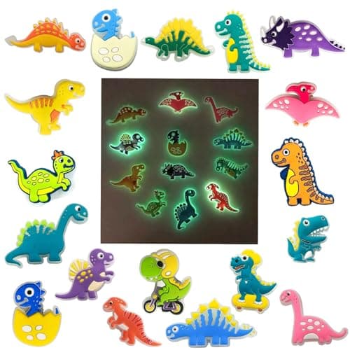 Hilikol 18 Pcs Glow In The Dark Dinosaur Shoe Charms, Dino Shoe Charm for Adults Kawaii Cartoon Dino Cute Accessories Pins - Image 1
