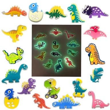 Hilikol 18 Pcs Glow In The Dark Dinosaur Shoe Charms, Dino Shoe Charm for Adults Kawaii Cartoon Dino Cute Accessories Pins - Image 1