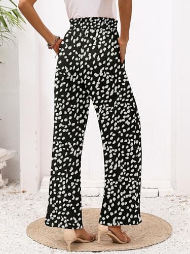 Heymoments Women's Wide Leg Lounge Pants with Pockets Black Leopard Medium Lightweight High Waisted Adjustable Tie Knot Loose Comfy Casual Trousers - Image 3