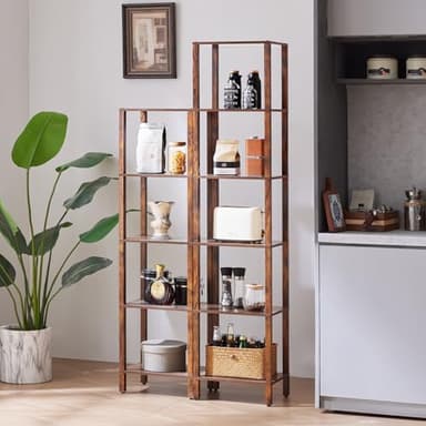 YUFAM 66in Tall Bookshelf 6-Tier Small Narrow Bookcase, Skinny Book Shelf for Small Space, Farmhouse Slim Shelf with Storage, Wood Freestanding Display Thin Bookshelves for Living Room, Office, Brown - Image 8