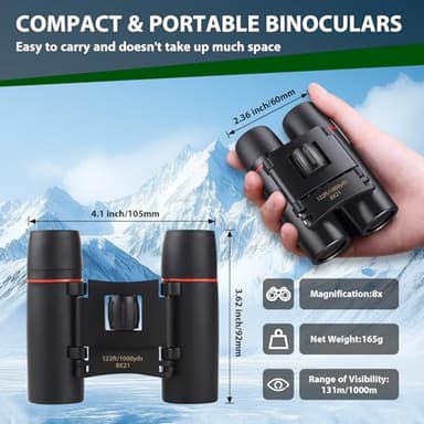 Binoculars for Adults and Kids, High Powered Portable & Compact Binoculars, for Bird Watching, Cruise Ship, Travel, Hunting Essentials (Black, 8×21) - Image 2