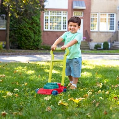 B. toys – Toy Lawn Mower – Bead Tumbler – Classic Push Toy for Kids, Toddlers – Easy Folding Storage – Indoor Outdoor Push Gardening Summer Toy – 3+ Years– Mini Mower - Image 2