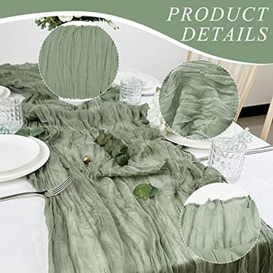 12 Pack Cheesecloth Table Runner, Runner Gauze Boho Wedding Decor Romantic Table Runner for Wedding Birthday Party(35" x 118") (Sage Green) - Image 3