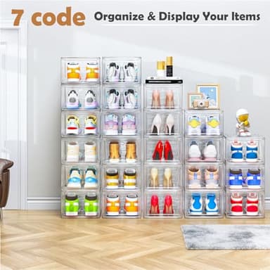 Thicken & Sturdy Clear Shoe Storage Organizer with Magnetic Door, Stackable Boxes for Closet, Foldable Space-Saving Shoe Rack for Sneaker Boot Container, Plastic Shoe Cabinet Shoe Box 6 Pack, White - Image 9