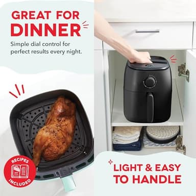 DASH Tasti-Crisp™ Electric Air Fryer Oven, 2.6 Qt., Black – Compact Air Fryer for Healthier Food in Minutes, Ideal for Small Spaces - Auto Shut Off, Analog, 1000-Watt - Image 5