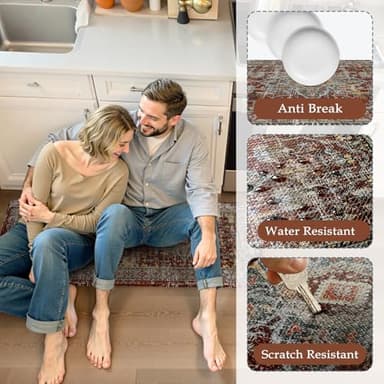 Sungea Vintage Red Kitchen Rugs Sets of 2, Anti Fatigue Kitchen Mats for Floor, Meomory Foam Kitchen Mat Non Slip Runner Carpet, Waterproof Standing Mat for Sink,Laundry,Office - Image 6