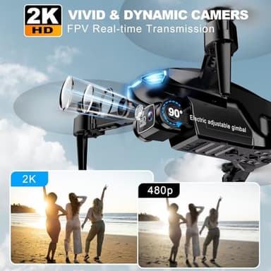 2K HD FPV Drone with Camera for Adults - Altitude Hold, One-Key Takeoff/Landing, 3 Speed Modes, Headless Mode, 2 Batteries, Foldable & Portable, Best Gifts for Beginners, Teen Boys & Girls - Image 2