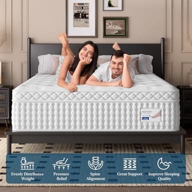 BedStory King Mattress 14 Inch, Medium Mattress with Extra Lumbar and Back Support, Signature Collection Hybrid Mattresses Pressure Pain Relief, 365 Nights Trial, Forever Warranty, Fiberglass Free - Image 6