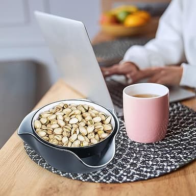 Pistachio Bowl, Snack Serving Dish, Double Dish Nut Bowl with Nut Seeds Shell Storage, Pistachios, Peanuts, Cherries, Popcorn, Edamame, Fruits, Snacks, and Candy Serving Bowl, Black & White - Image 8