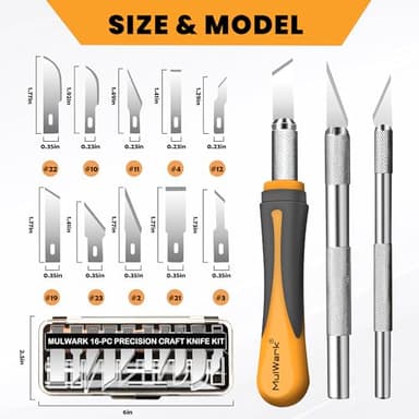 MulWark Exacto Knife Set | Craft Knife Kit | 16pc Precision Craft Hobby Kit with Razor Sharp Knives for Wood, Crafting, Leather, Scrapbooking & Modeling - Image 3
