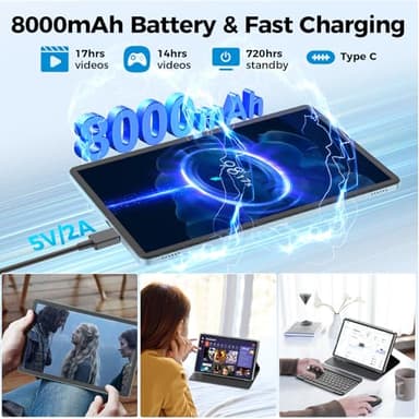 Android Tablet, 11 inch Android 15 Tablet with Keyboard, 24GB+128GB, 1TB Expand, 8000mAh, 5MP+13MP, 2.4G&5G WiFi, IPS Touch Screen, GMS Certified, 2 in 1 Tablets with Case, Mouse, Stylus(Black) - Image 6