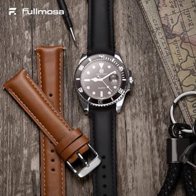 Fullmosa 18mm 20mm 22mm Leather Watch Bands Quick Release Watch Strap for Men Women, 2 Pack Soft Replacement Strap Wristband with Stainless Steel Buckle,20mm Toffee Brown&Silver/Black&Black - Image 2