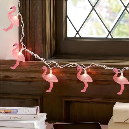Egcol Pink Flamingo String Lights 8.5Ft 10 Tropical Flamingo Fairy Lights Plug in UL Listed for Indoor Outdoor Party Camping Bedroom Patio Christmas Wedding Decorations - Image 1