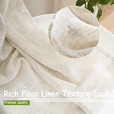 Treatmentex Semi Sheer Curtains for Living Room Natural Linen Sheer Curtain Drapes for Bedroom 95inch Long Farmhouse Country Rustic Window Curtains 52" w 2 Panels Grommet Top Beige - Image 5