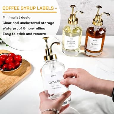 MHDCLY Coffee Bar Accessories, Coffee Syrup Dispenser - 4pack,16.9oz Syrup Dispenser with Labels,Syrup Pump Dispenser for Coffee Bar(Gold Pump) - Image 7