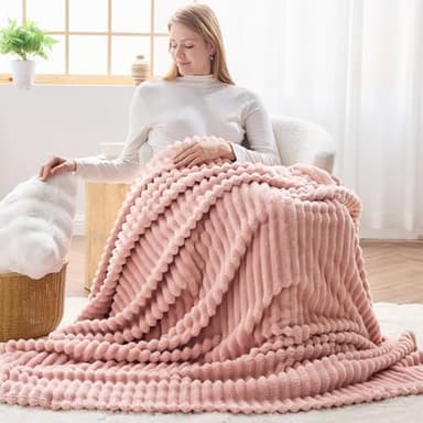 NEWCOSPLAY Super Soft Throw Blanket Pink Premium Silky Flannel Fleece 3D Ribbed Jacquard Lightweight Bed Blanket All Season Use (Pink Ribbed, Throw(50"x60")) - Image 6