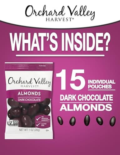 Orchard Valley Harvest Dark Chocolate Almonds, 1 Ounce Bags (Pack of 15), Gluten Free, Non-GMO, No Artificial Ingredients - Image 3