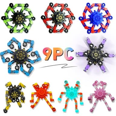 Transformable Fidget Spinners,Funny Stress Relief Sensory Fidget Toys,Deformable Chain DIY Robot Fingertip Gyros Toys Birthday Party Favors Easter Basket Stocking Stuffers for Kids and Adults (9PC) - Image 8