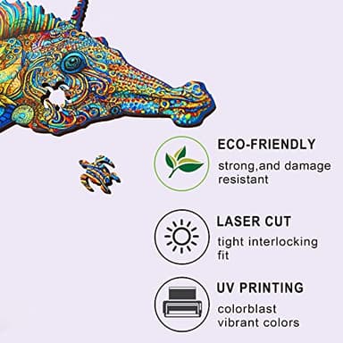 Mys Aurora Unique Wooden Jigsaw Puzzles - Unicorn Seahorse, 300 Pcs King Size 11.4" x 17.9", Animal Shaped Wood Puzzle, Beautiful Package, Best Gift for Adults and Kids, Family Game - Image 7