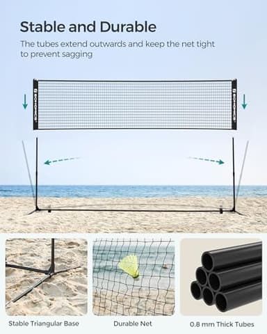 SONGMICS 10 ft Badminton Net, Height Adjustable Volleyball Net, Pickleball Net with Poles, Foldable Nylon Net for Tennis Indoor Outdoor Court, Black USYQ300HV1 - Image 6