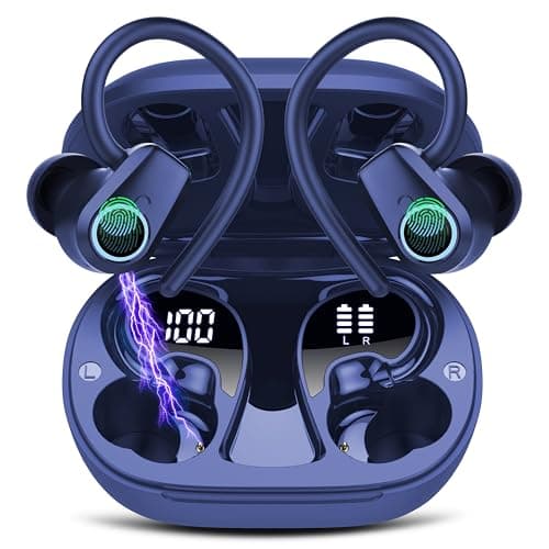 Wireless Earbuds,50H Stereo Ear Buds Dual LED Display, Bluetooth 5.3 Headphones Sport, 2025 Bluetooth Earbuds with 4 ENC Noise Canceling Mic, IP7 Waterproof Earphones with Earhooks for Running, Navy - Image 1