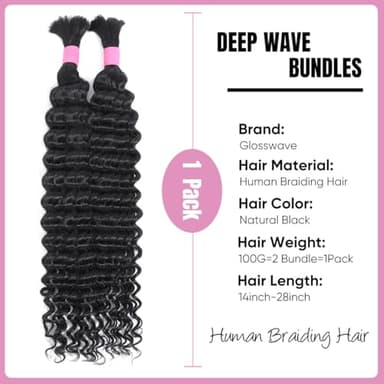 Human Braiding Hair for Boho Braids 24 Inch 2 Bundles 100g Deep Wave Bulk Human Boho Hair for Braiding 12A Virgin Curly Human Hair for Boho Knotless Braids Human Hair Bundles (Natural Color, 24 Inch) - Image 2